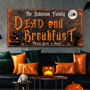 Dead and Breakfast Sign, Halloween Decor, Personalized Wall Art, Spooky Custom Artwork, Scary Wall Decor, Large Canvas Print Gothic Home Art