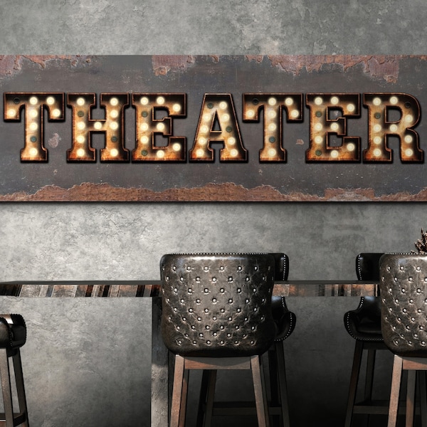 Theater Sign, Rustic Cinema Decor, Movie Room Wall Art, Vintage Artwork, Housewarming Gifts for Him, Man Cave Decor, Marquee Canvas Signage