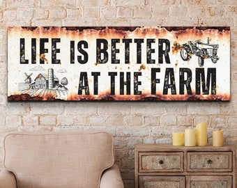Life is Better at the Farm Sign, Rustic Wall Decor, Farmhouse Wall Art on Country Barn Home Decorations, Housewarming Gifts Home Artwork