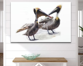 Pelican Canvas Print, Wall Art, Home Decor, Bird Photograph, Beach House Decoration, Coastal Large Artwork, Ocean Theme, Housewarming Gift