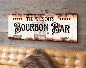 Bourbon Bar Signs, Personalized Home Bar Decor, Rustic Bourbon Wall Art, Farmhouse Whiskey Decorations, Custom Name Housewarming Gifts Pub