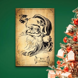 Vintage Santa Clause Wall Art, Rustic Christmas Decor Sign, Santa Claus Canvas Print, Xmas Centerpiece, Old Retro Holiday Decoration Artwork