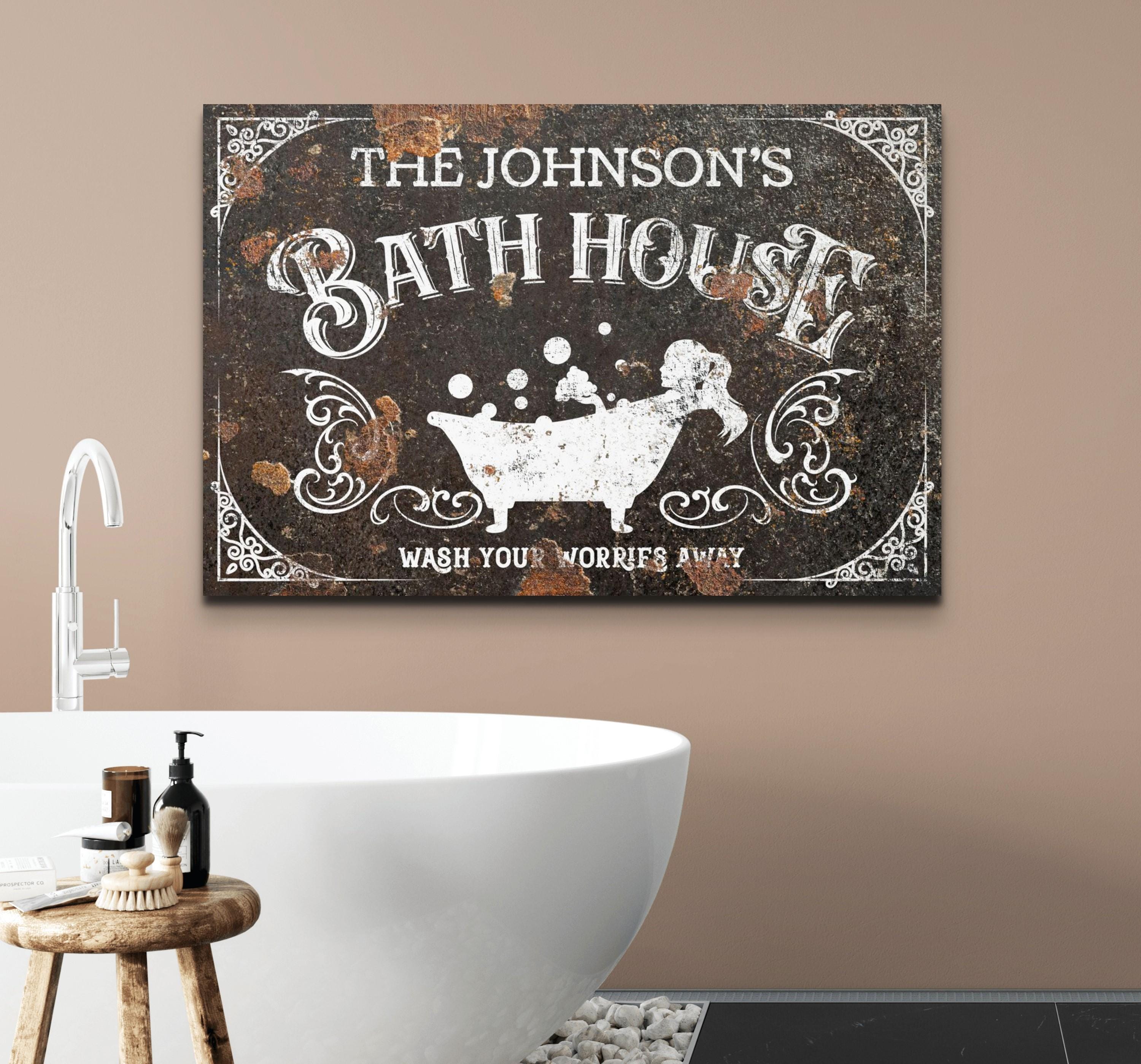 Rustic Bath Sign Bath House Sign, Rustic Bathroom Decor, Personalized Bathhouse Wall Art ...