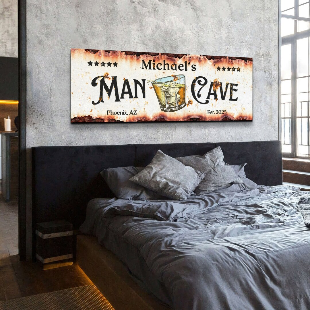 Rustic Man Signs Man Cave Sign, Basement Bar Decor, Rustic Custom Bourbon Wall Art ...
