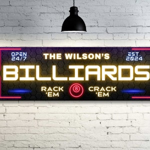 Billiards Sign, Personalized Pool Table Room Wall Art, Custom Name ...