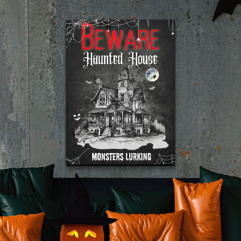 Beware Haunted House Sign, Halloween Wall Art, Haunted Mansion Decor ...
