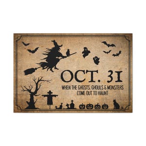 Vintage Primitive Halloween Wall Art Canvas Print, Primitive October 31 Witch Decor, Rustic Gothic Halloween Sign Bats Ghost, Old Fall Decor image 8