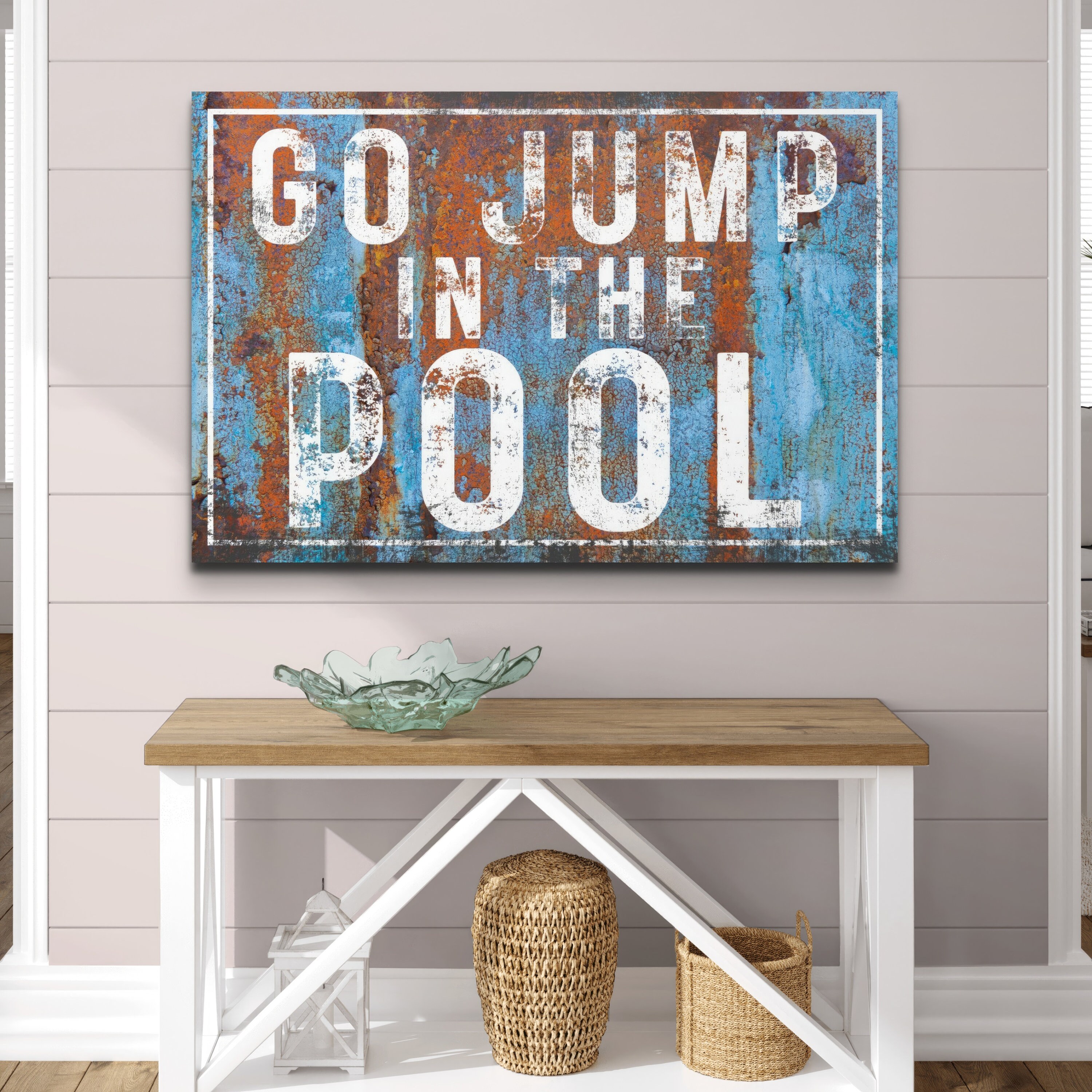 Go Jump in the Pool Sign, Rustic Pool Decor, Vintage Wall Art, Home ...