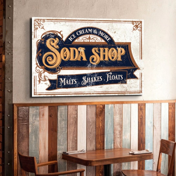 Soda Shop Sign, Vintage Wall Art, Ice Cream and Milkshake Decor