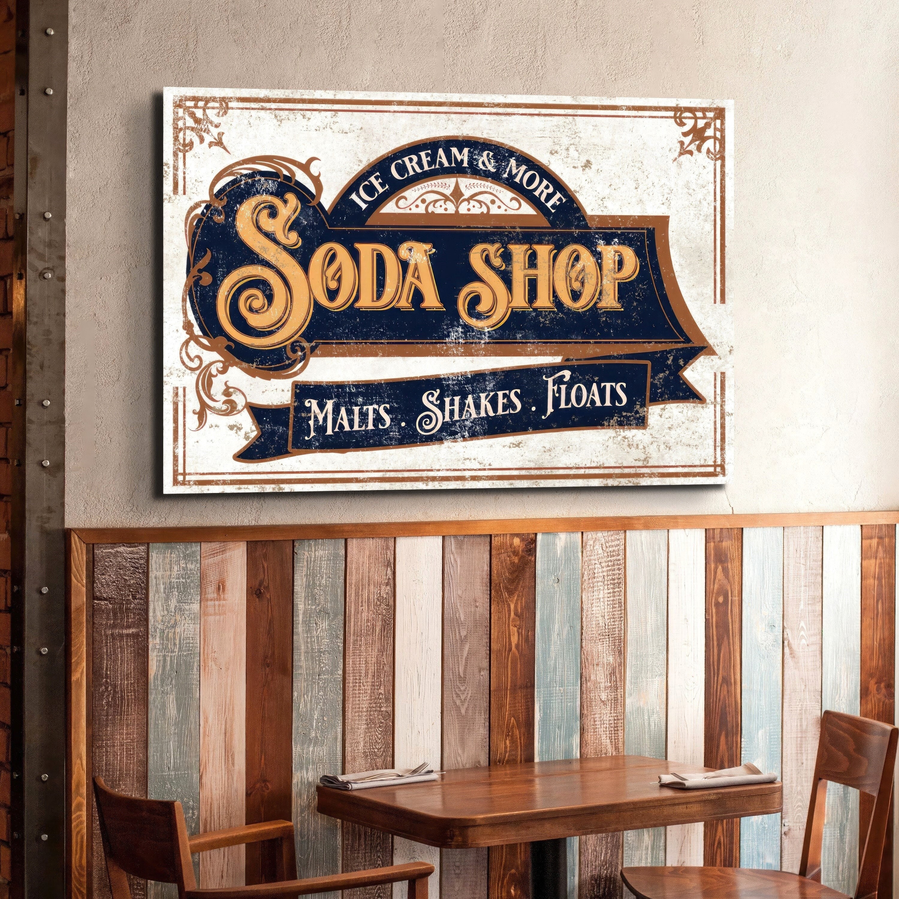 Soda Shop Sign, Vintage Wall Art, Ice Cream and Milkshake Decor