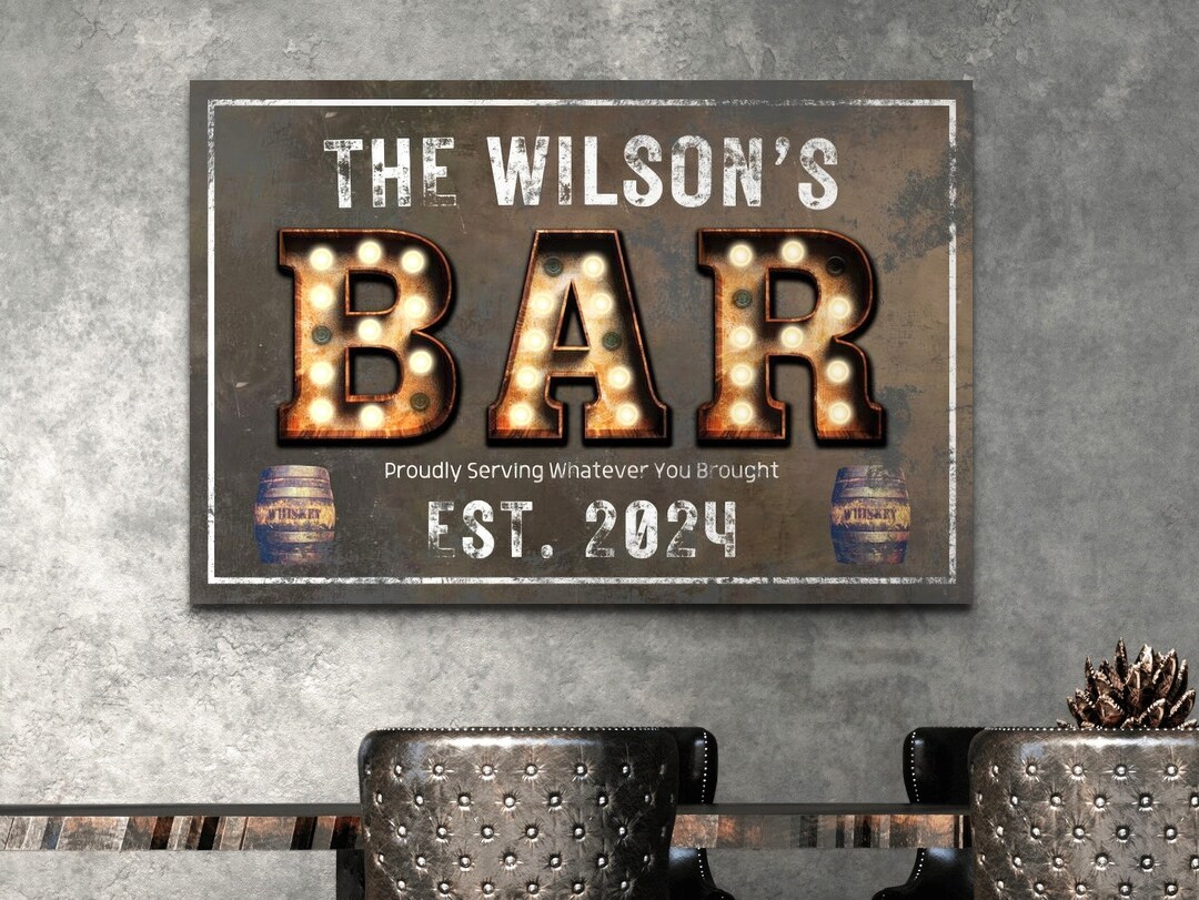 Home Bar Sign Personalized Basement Bar Wall Art, Custom Basement Bar ...
