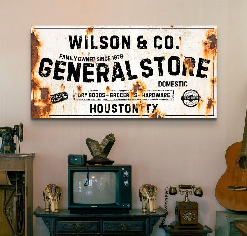 General Store Sign, Personalized Rustic Decor, Vintage Wall Art, Custom Mercantile Signage, Antique Store Sign, Name Canvas Print, Est Date image 7