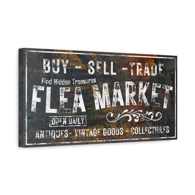 Flea Market Sign Rustic Wall Art, Farmhouse Decor Vintage Antiques Canvas Art Distressed Signage Collectibles, Home Gifts, Buy Sell Trade image 8