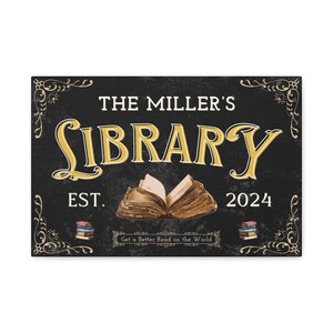 Library Sign, Book Lover Artwork, Library Gifts Ideas, Farmhouse Custom Booknook Library, Personalized Est Modern Bookworm Wall Art Reading image 8