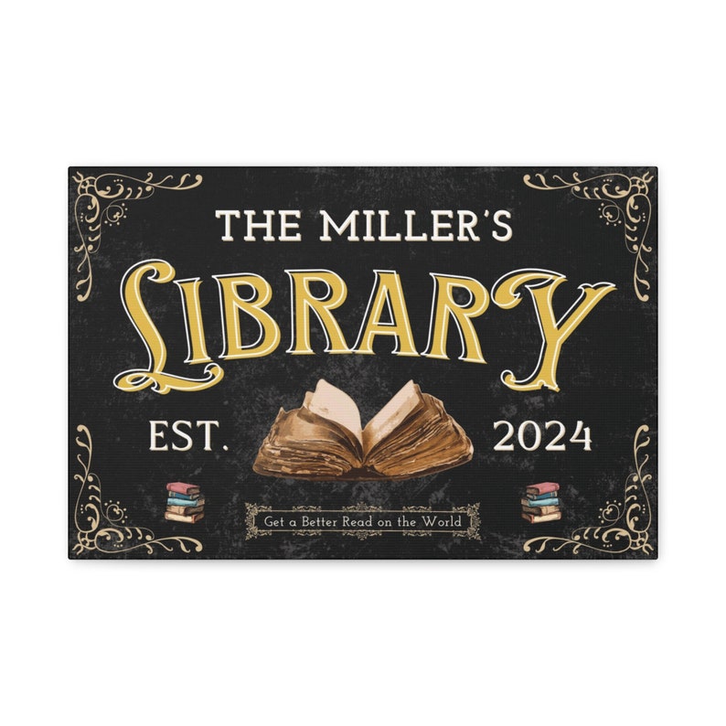 Library Sign, Book Lover Artwork, Library Gifts Ideas, Farmhouse Custom Booknook Library, Personalized Est Modern Bookworm Wall Art Reading image 8