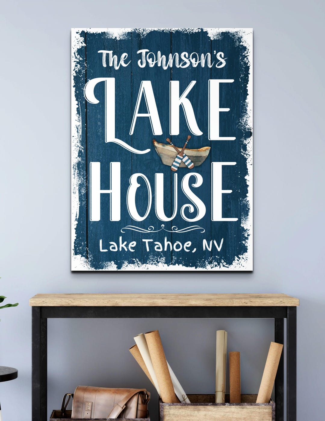 Vertical Lake House Sign Personalized Name Wall Art, Custom Blue Lake ...