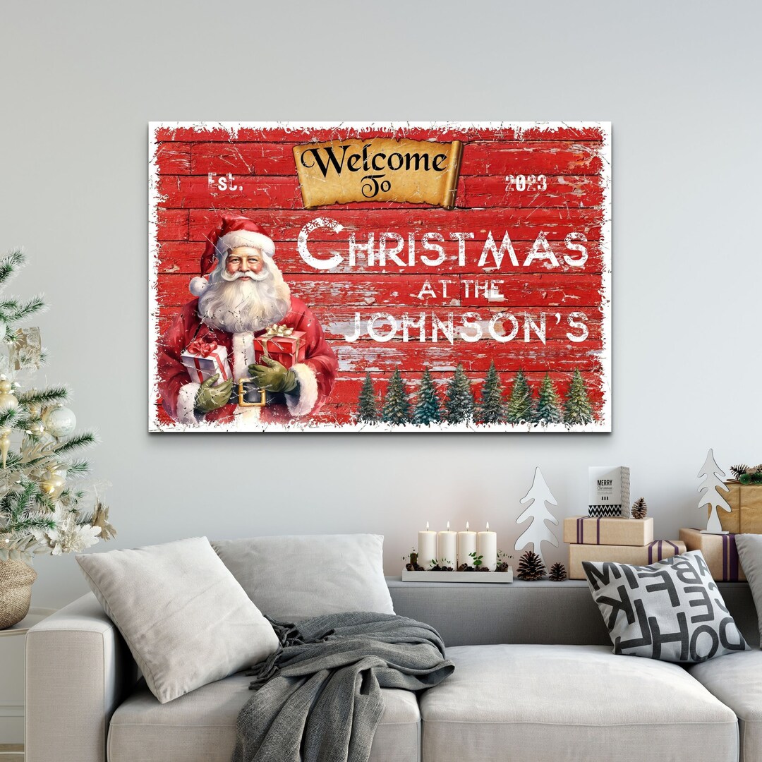 Personalized Farmhouse Christmas Wall Art, Custom Xmas Centerpiece Sign