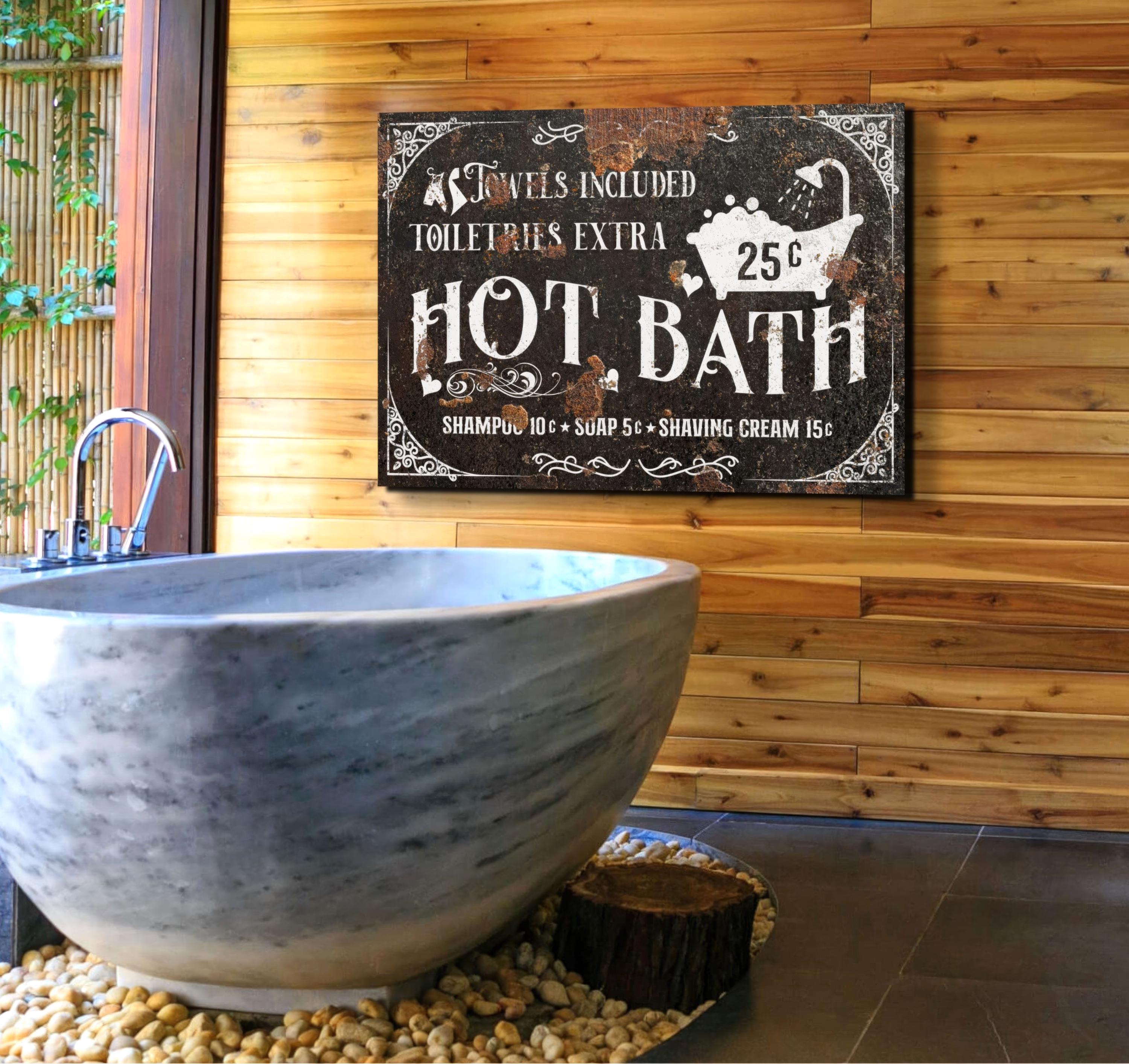 Rustic Bath Sign Rustic Hot Bath Sign, Bathroom Decor, Modern Farmhouse Bath Wall Art ...