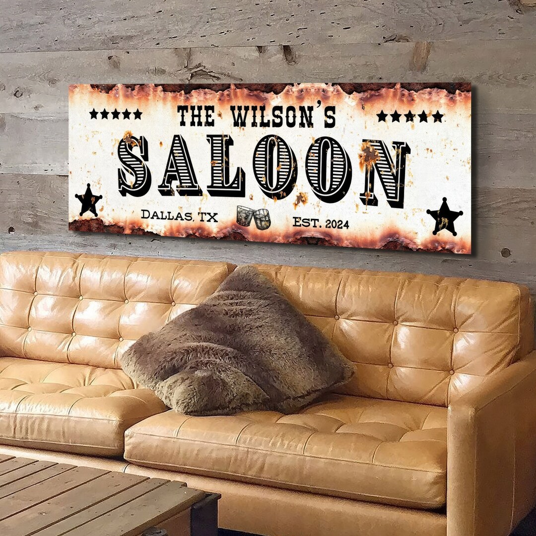 Rustic Saloon Sign Saloon Sign, Personalized Bar Decor, Rustic Western Wall Art, Custom ...