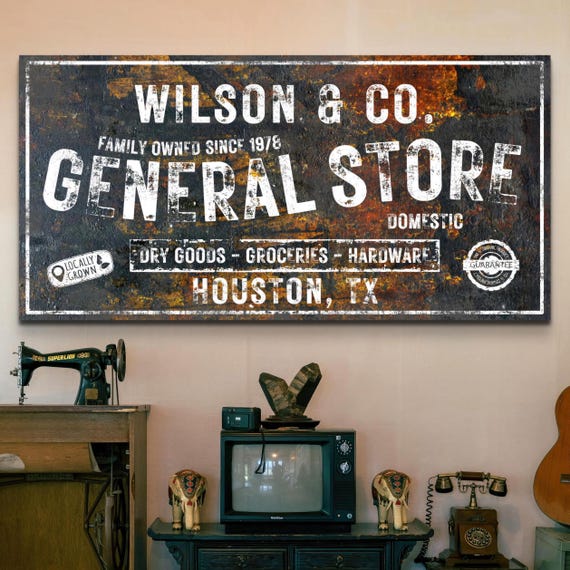 General Store Sign, Personalized Rustic Decor, Vintage Wall Art, Custom Mercantile Signage, Antique Store Sign, Name Canvas Print, Est Date