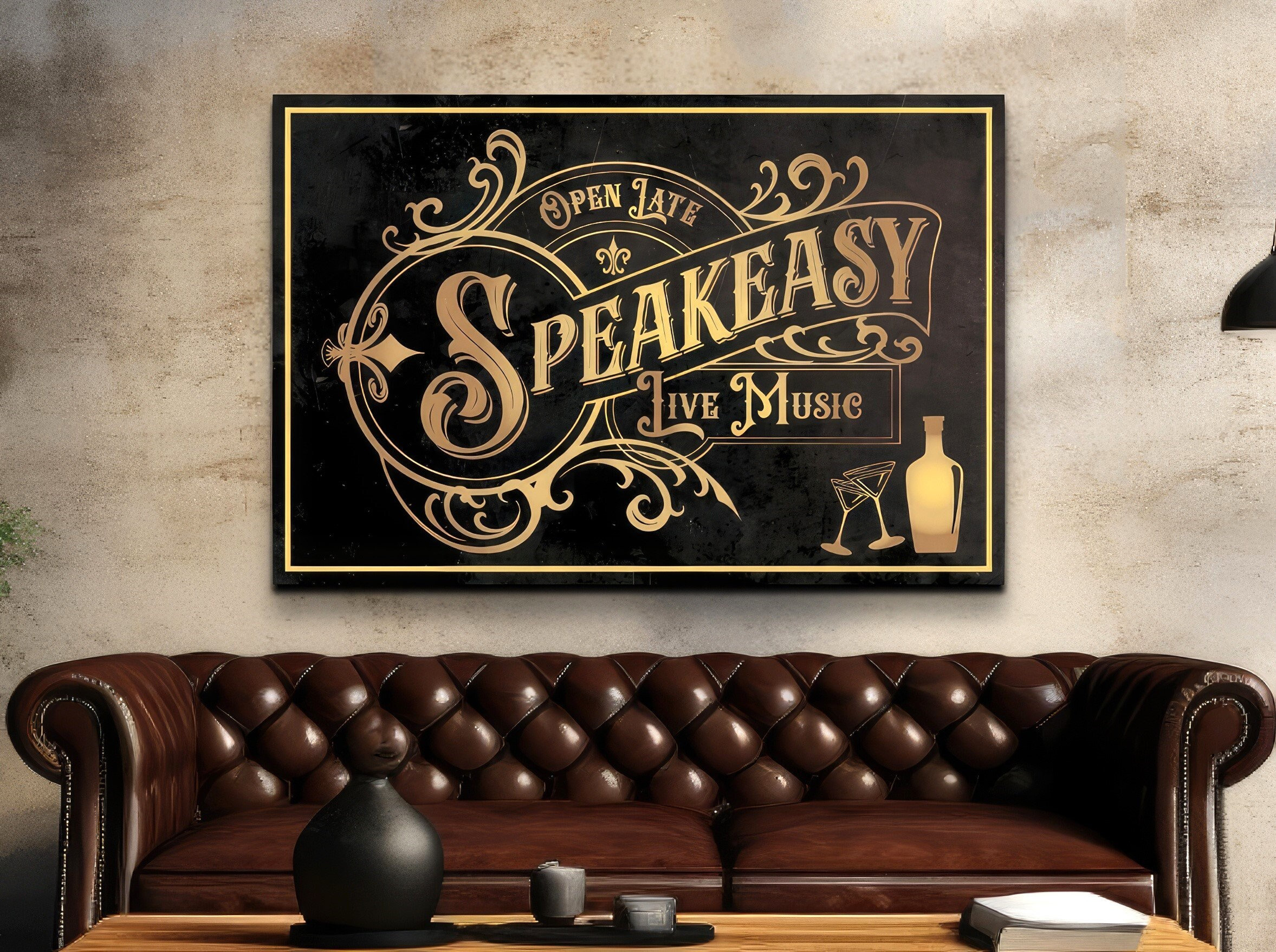 Speakeasy Bar Sign, Prohibition Lounge Wall Art, Basement Bar