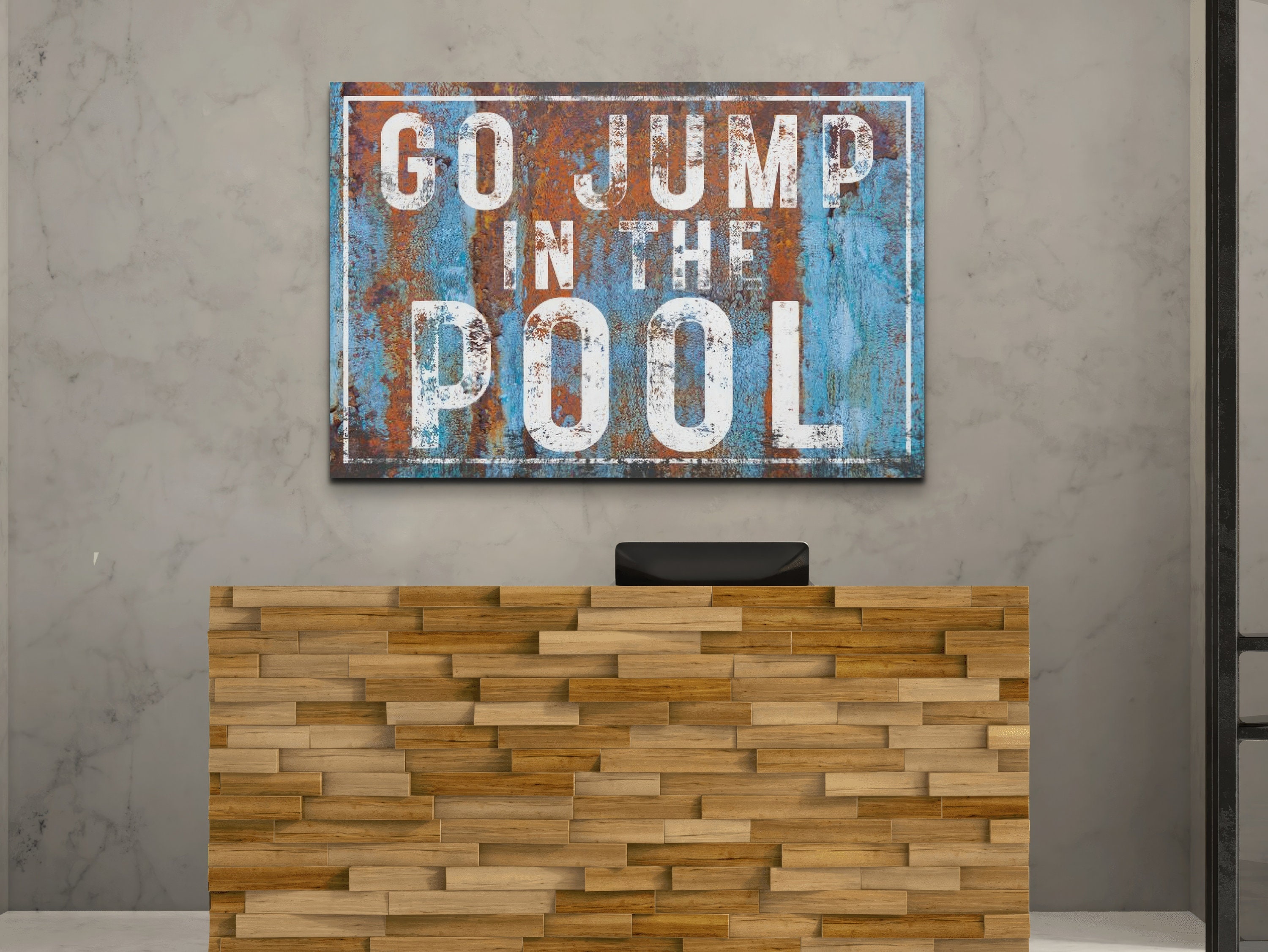 Go Jump in the Pool Sign, Rustic Pool Decor, Vintage Wall Art, Home ...