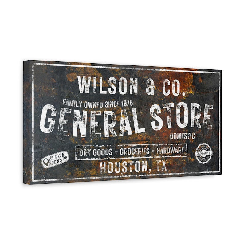 General Store Sign, Personalized Rustic Decor, Vintage Wall Art, Custom Mercantile Signage, Antique Store Sign, Name Canvas Print, Est Date image 3