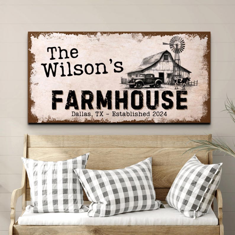 Personalized Farmhouse Sign, Custom Rustic Farm Wall Art, Modern ...