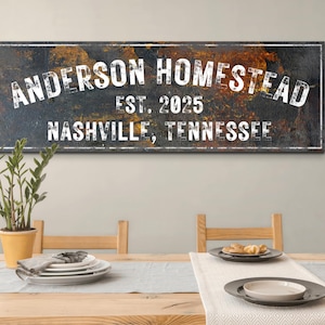 Rustic Homestead Sign Personalized Name, Custom Modern Farmhouse Wall Art Antique Distressed Decor, Home Gifts Country Canvas Print Est Sign
