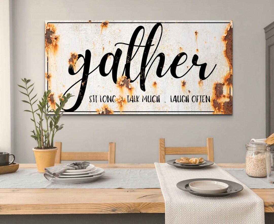 Rustic Gather Wall Art Sign, Modern Farmhouse Living Room Decor, Old ...