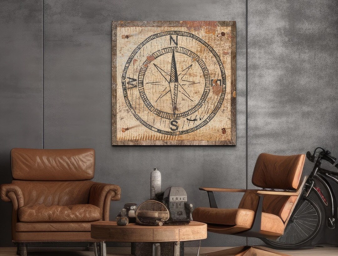 Rustic Compass Picture Vintage Compass Sign, Rustic Home Decor, Compass Rose Wall Art Picture ...