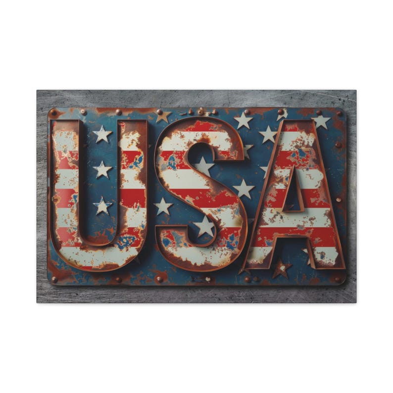 USA Sign, United States of America Wall Art, USA Decor, Industrial Rustic Patriot Gifts Veteran, Canvas Print, July 4th Independence Day Art image 6