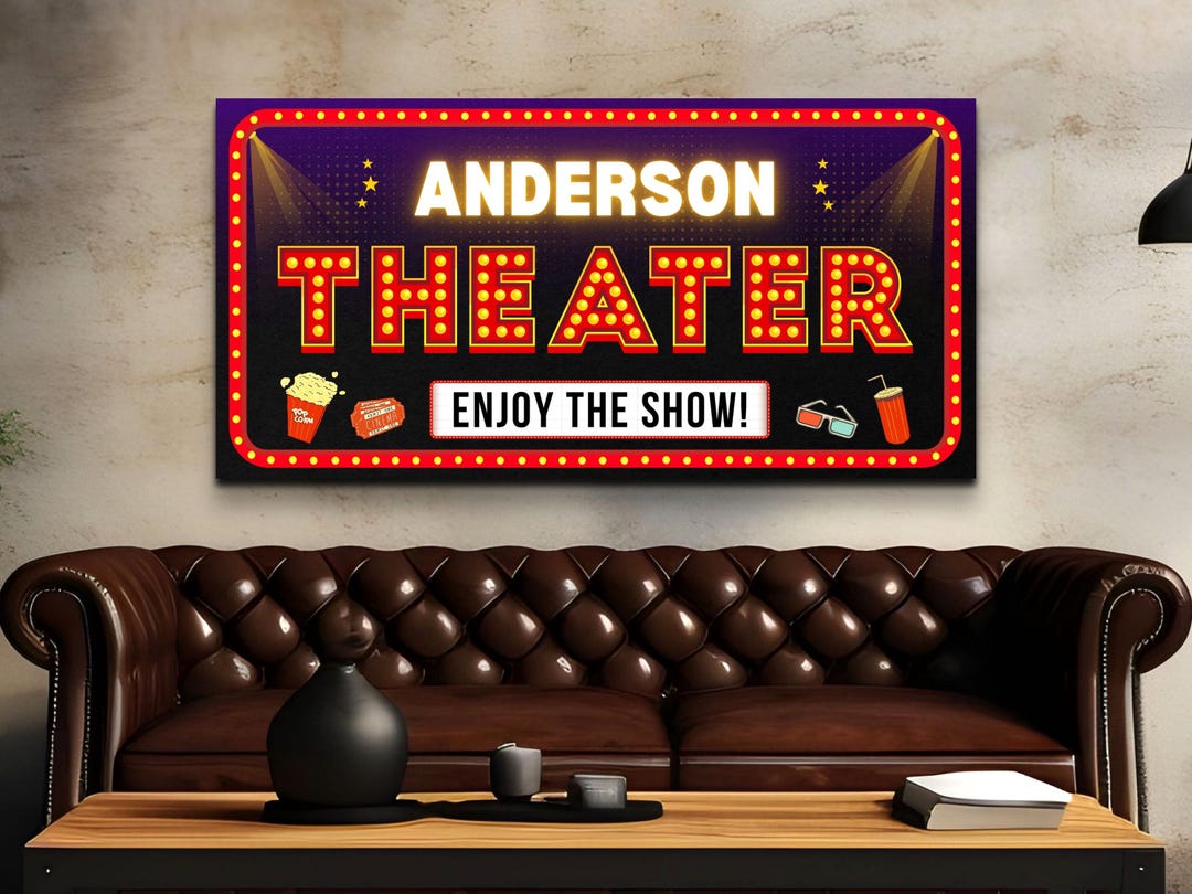 Theater Sign Personalized Cinema Wall Art, Marquee Movie Room ...
