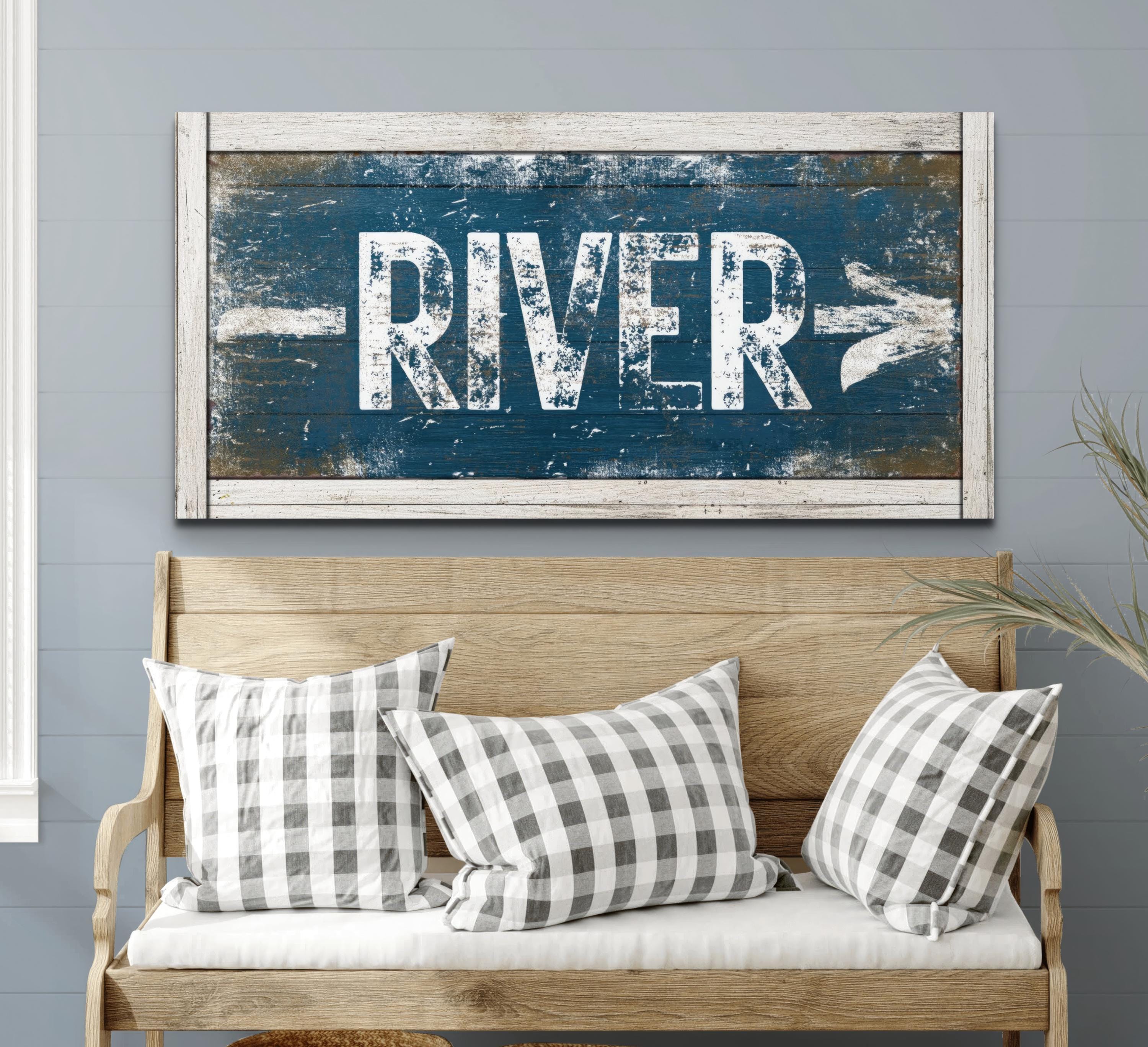River Run Decorating River Arrow Sign, Modern Farmhouse Wall Art, Rustic Distressed Cabin ...