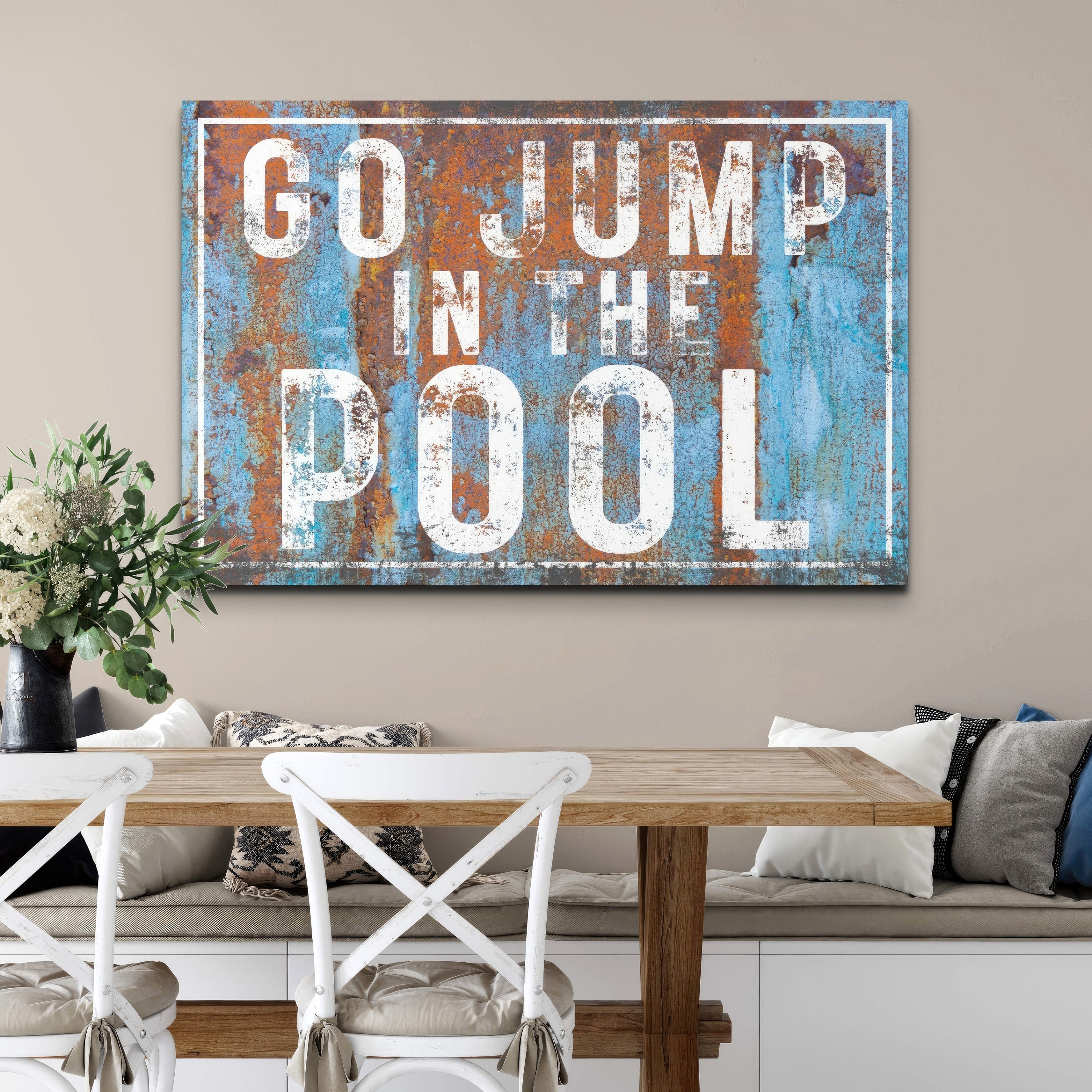 Go Jump in the Pool Sign, Rustic Pool Decor, Vintage Wall Art, Home ...