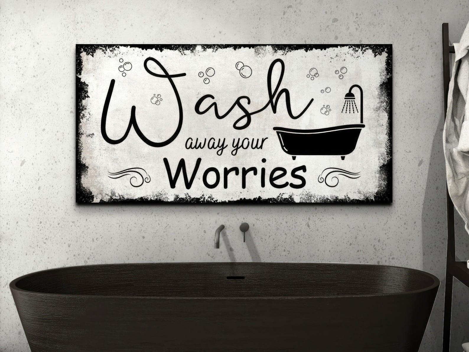 Wash Away Your Worries Sign, Bathroom Wall Art, Bath House Decor ...
