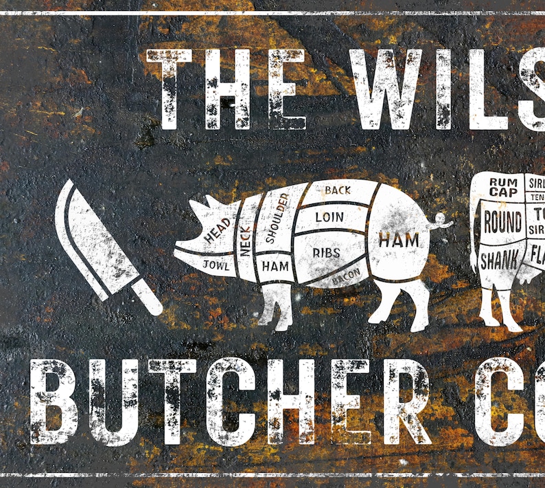 Butcher Sign Personalized Kitchen Wall Art, Custom Rustic Farmhouse ...