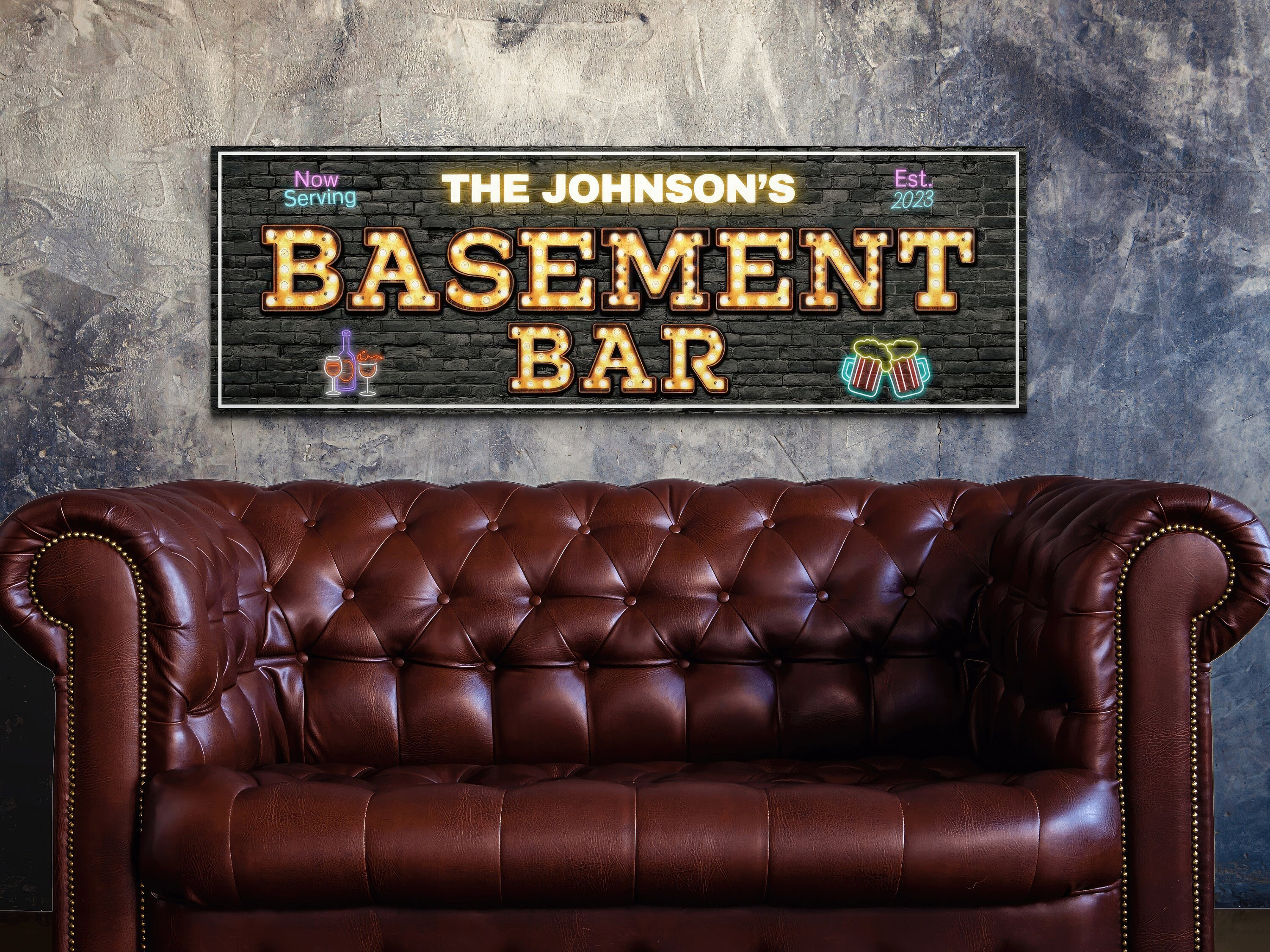 Basement Bar Sign, Personalized Home Bar Decor, Custom Man Cave Wall ...