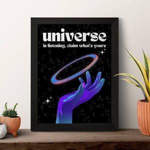 Empowering Universe Digital Poster: Hand, Stars, Dreams. Downloadable Printable Art, Cosmic Motivation, Space Decor, Gift Idea, Room Decor