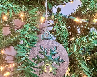Wood and Resin Christmas Ornament: Snowflake Holiday Decoration