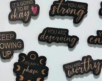 Laser Engraved Wood Motivational Fridge Magnets: Positive Quotes