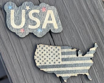 Patriotic USA Magnet Set: Laser Engraved Wood, American Flag