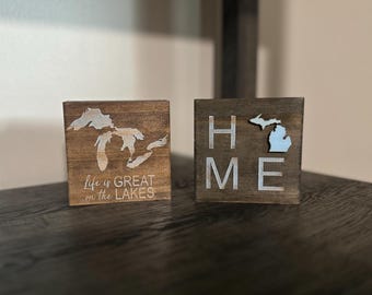Great Lakes Wood Block Sign | Michigan Home Decor