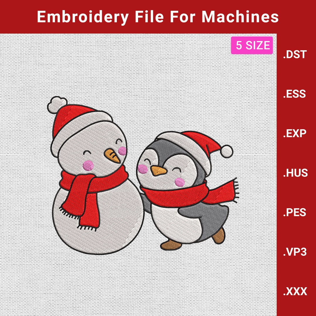 Penguin and Snowman Christmas Embroidery Design File for - Etsy