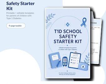 T1D School Safety Starter Kit, Diabetes Forms, Teacher Guide, 504 Plan (Printable PDF)