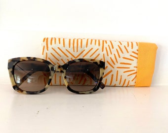 Eyeglass/Sunglass Case - Orange And White Whimsical Designer Fabric