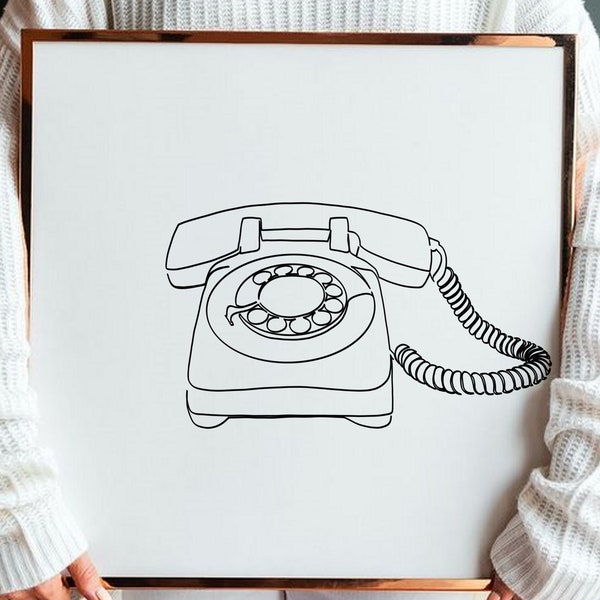 Retro telephone in minimalist line art style - 6 high resolution sizes for download