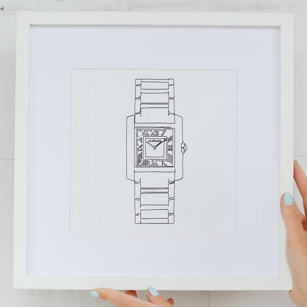 Cartier inspired luxury watch in minimalist line art style - 6 high resolution sizes for download