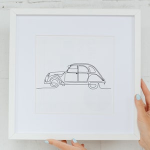 Citroën 2CV in minimalist line art style - 6 high resolution sizes for download