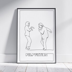 Pulp Fiction movie poster in minimalist line art style - 6 high resolution sizes for download